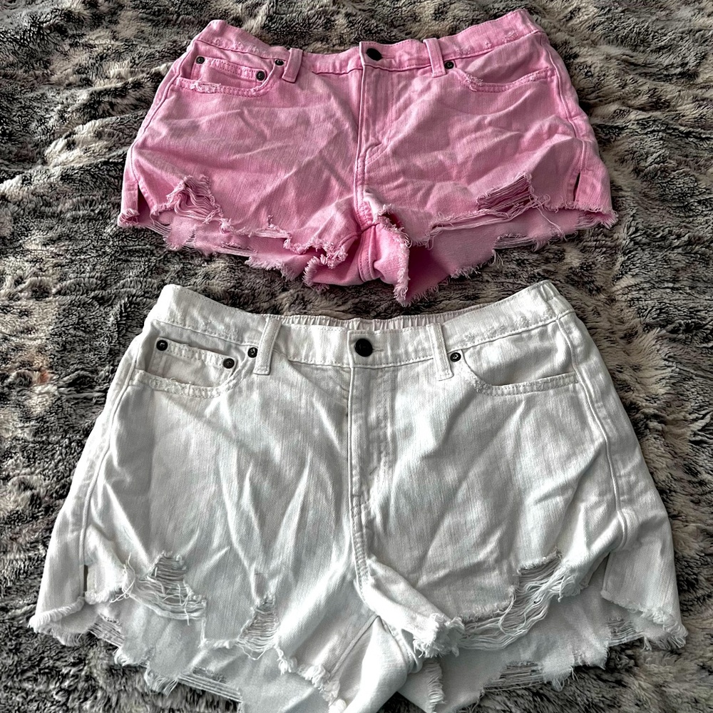 Aerie Pink and White Distressed Women Shorts